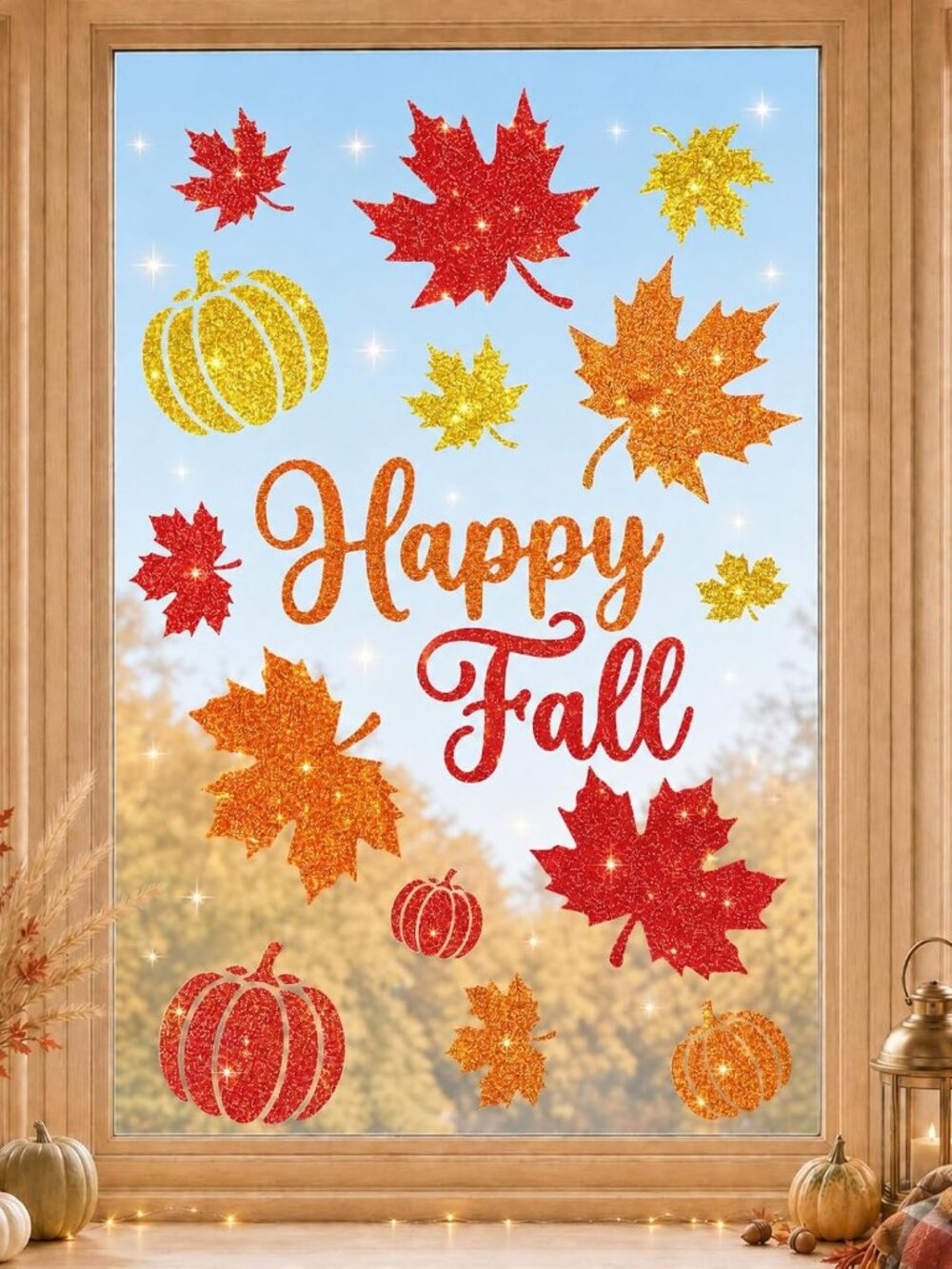 Glitter Fall Window Clings Autumn Thanksgiving Window Stickers Decals Decor